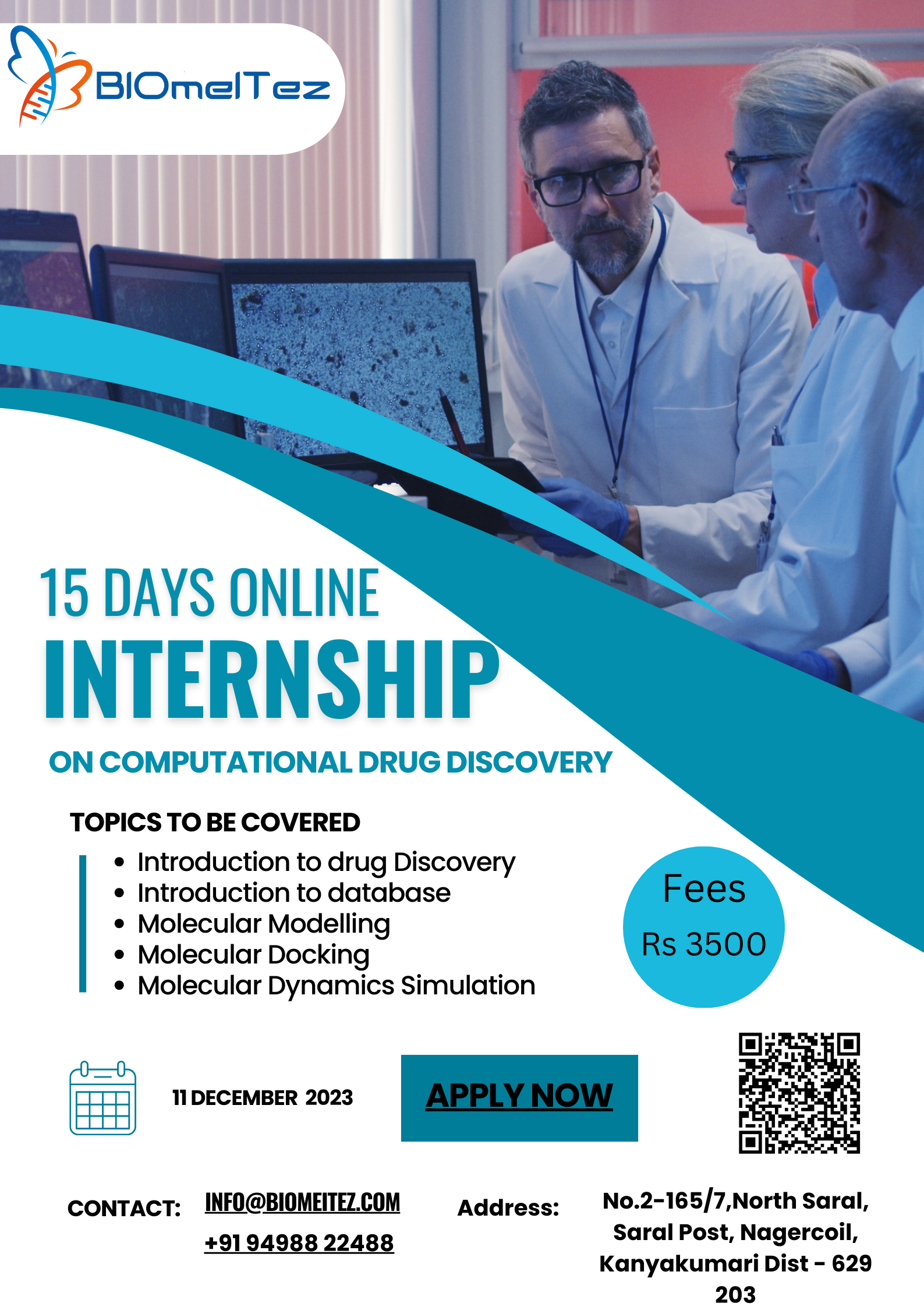 15 Days online internship on Computer Aided Drug Designing